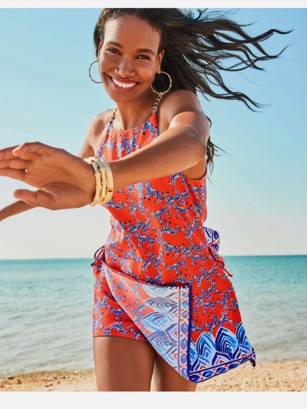 LILLY PULITZER Picante Coral Heebee Zeebee Pearl Skort Romper - Picture 3 of 6